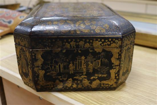 An Oriental lacquer tea caddy